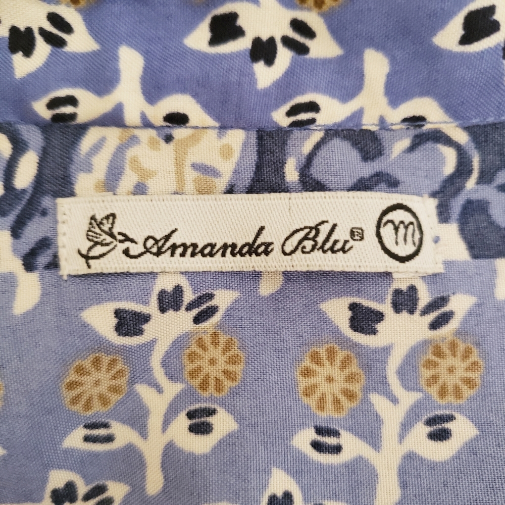 Amanda Blu Blue and Tan Button Down Blouse Size Medium - Picture 6 of 12